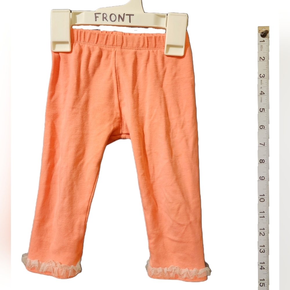 Peach leggings 12 months white lace ankle trim